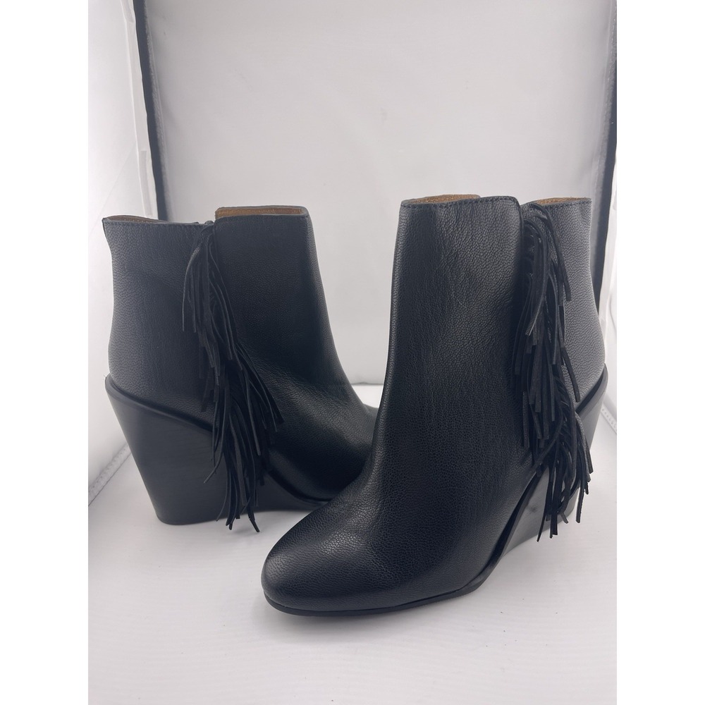 See by Chloe Fringe Wedge Ankle Booties‎ Black Leather Sz 36.5 Epona Boots New 6
